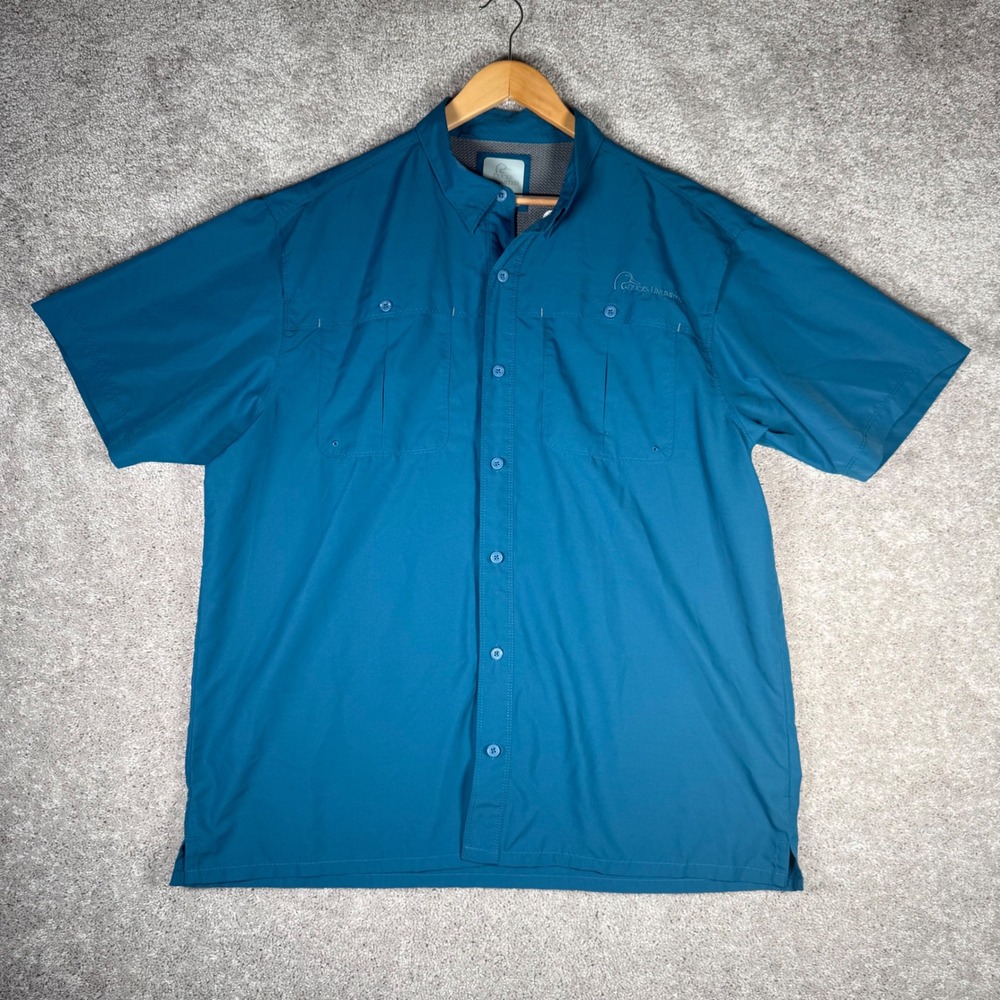 Ducks Unlimited Mens XL Short Sleeve Fishing Shirt Teal Blue Performance Button